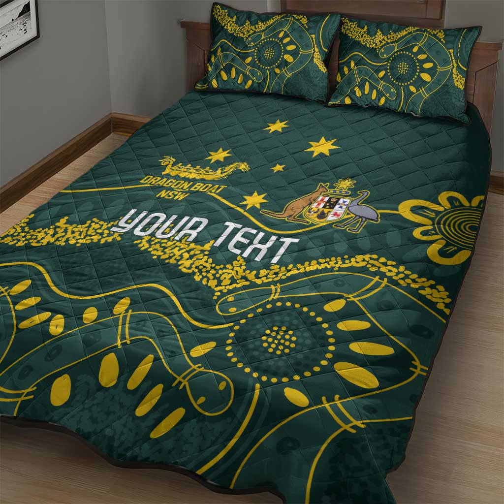 Personalised Australia Dragons Boat Quilt Bed Set Aussie Aboriginal Dot Style