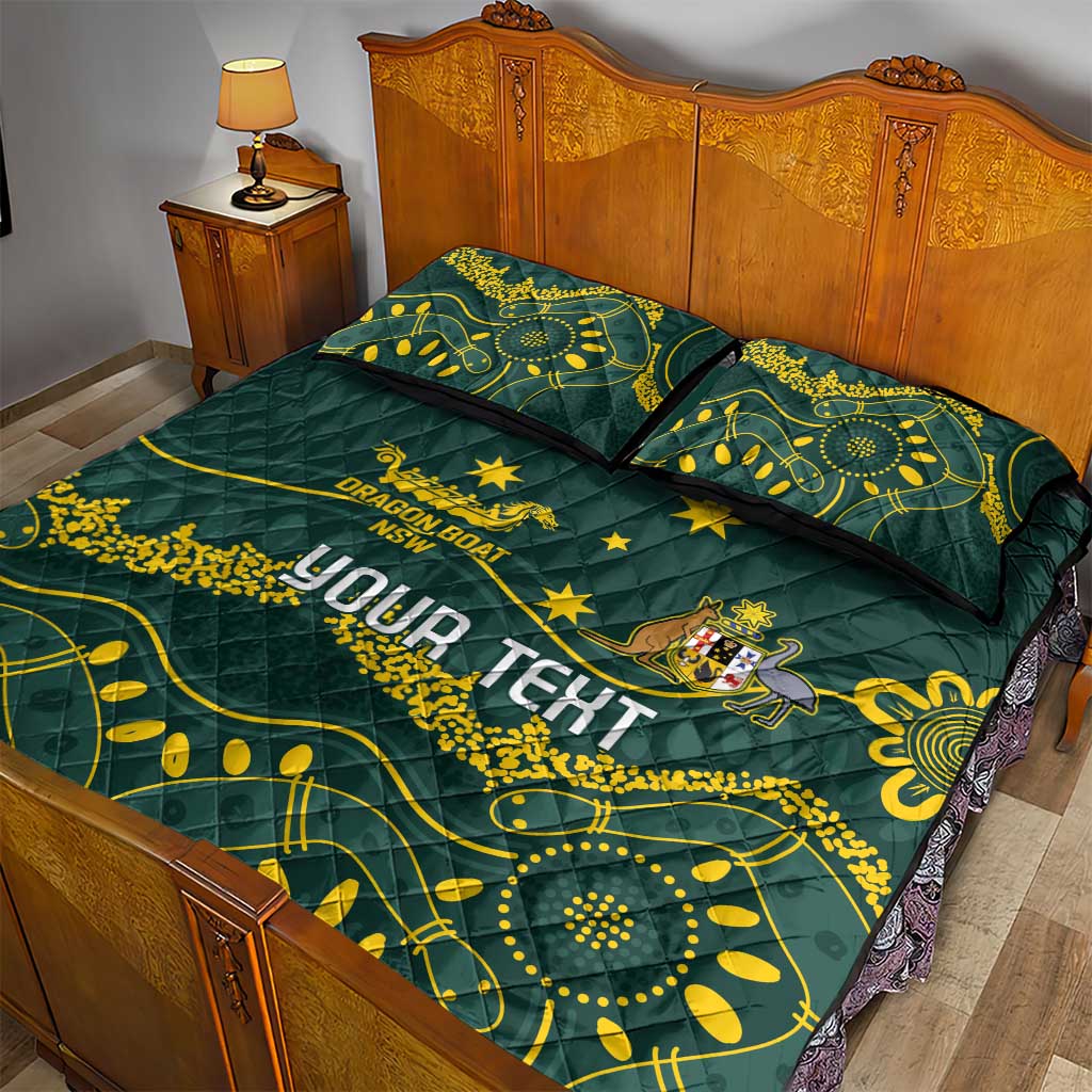 Personalised Australia Dragons Boat Quilt Bed Set Aussie Aboriginal Dot Style