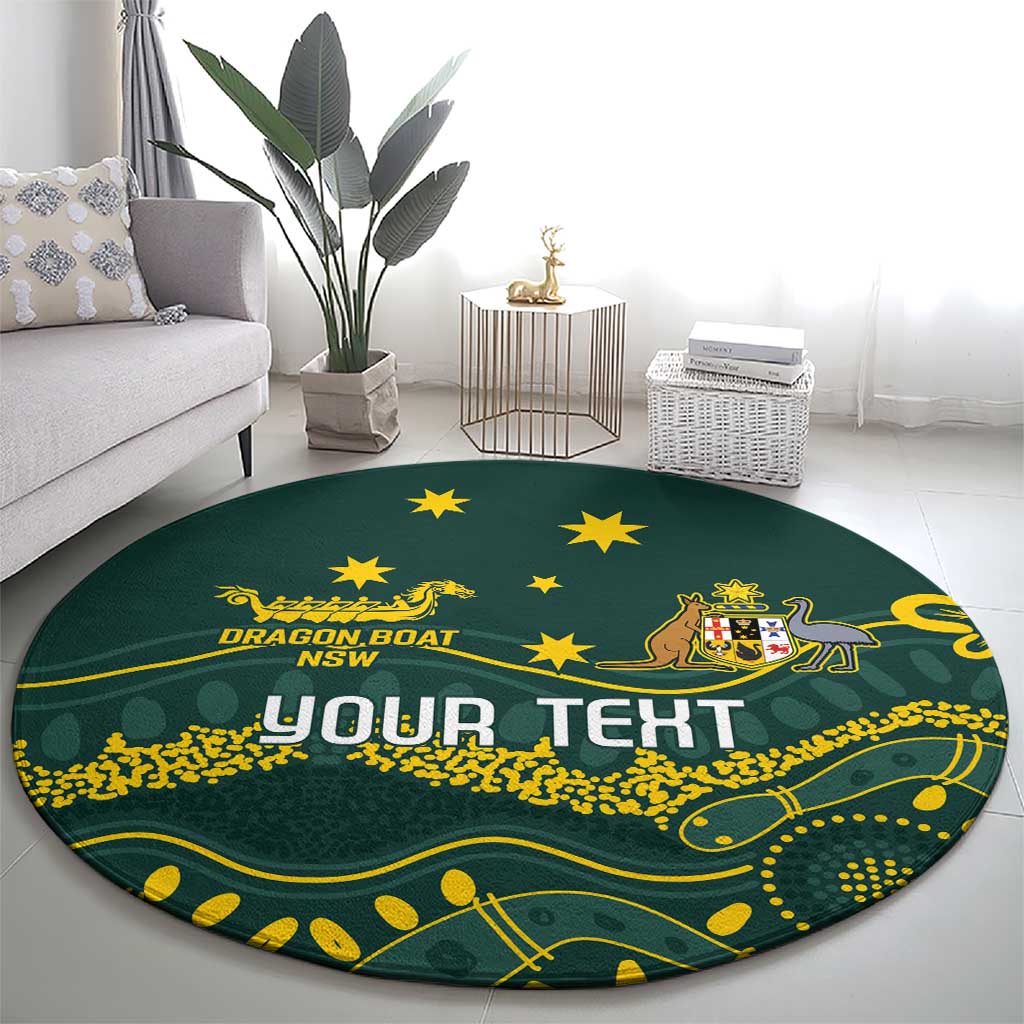 Personalised Australia Dragons Boat Round Carpet Aussie Aboriginal Dot Style