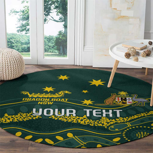 Personalised Australia Dragons Boat Round Carpet Aussie Aboriginal Dot Style