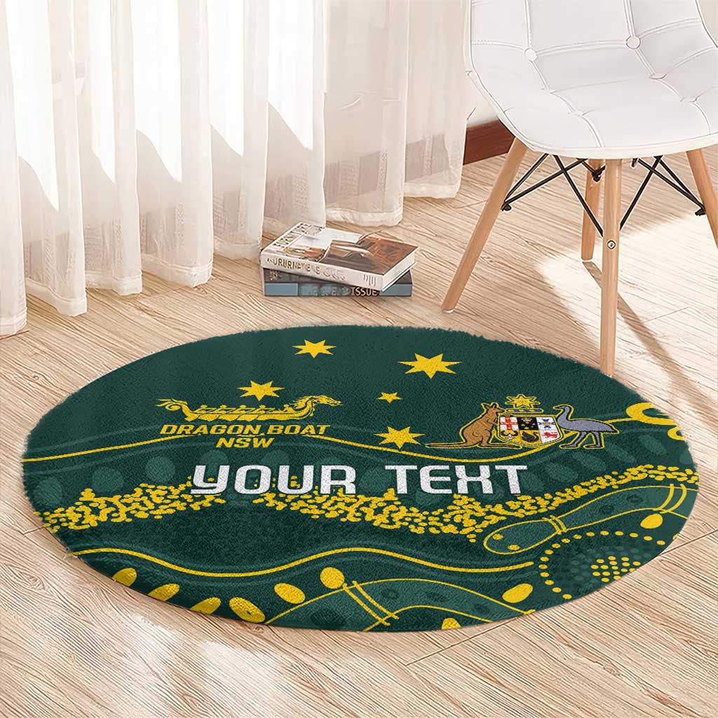 Personalised Australia Dragons Boat Round Carpet Aussie Aboriginal Dot Style