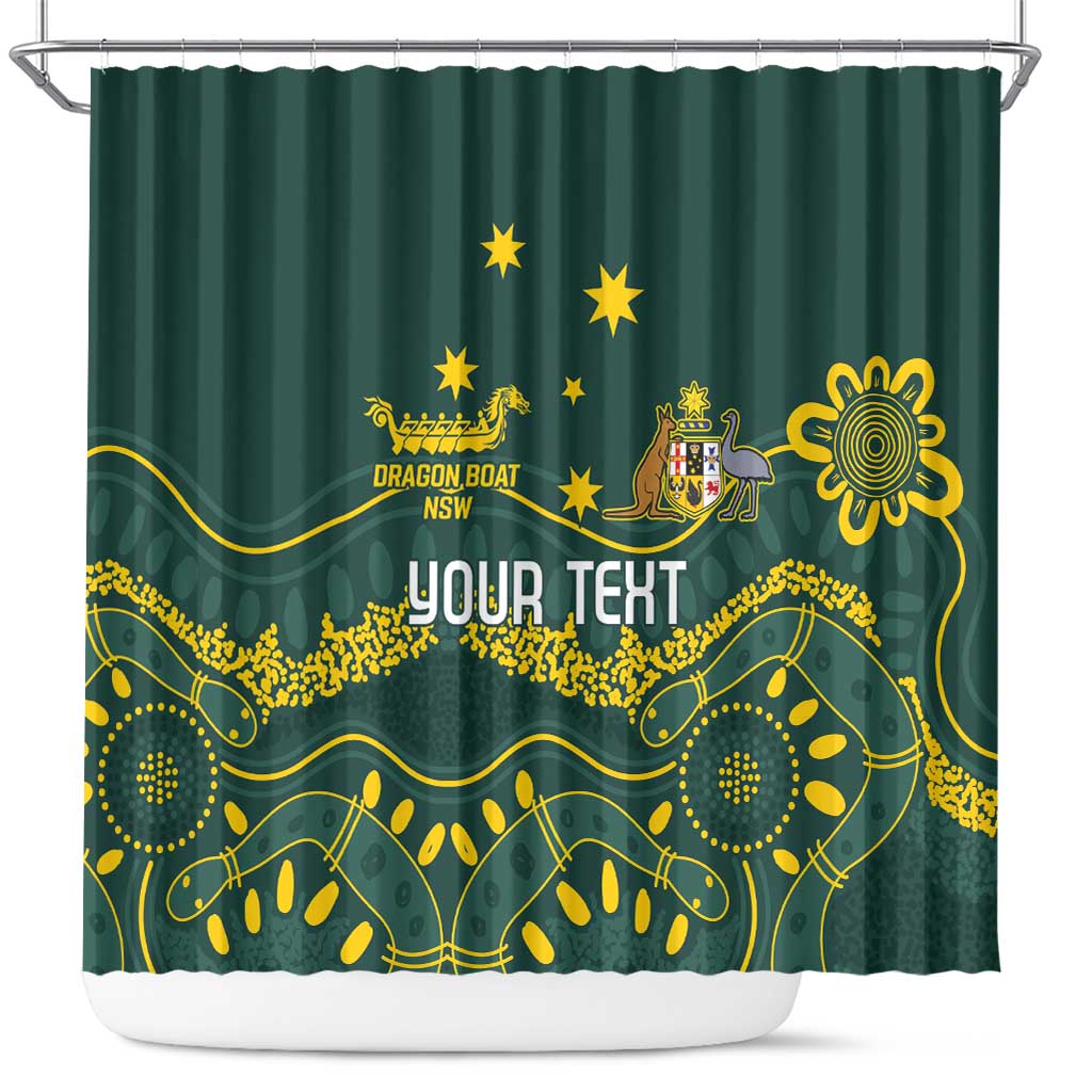 Personalised Australia Dragons Boat Shower Curtain Aussie Aboriginal Dot Style
