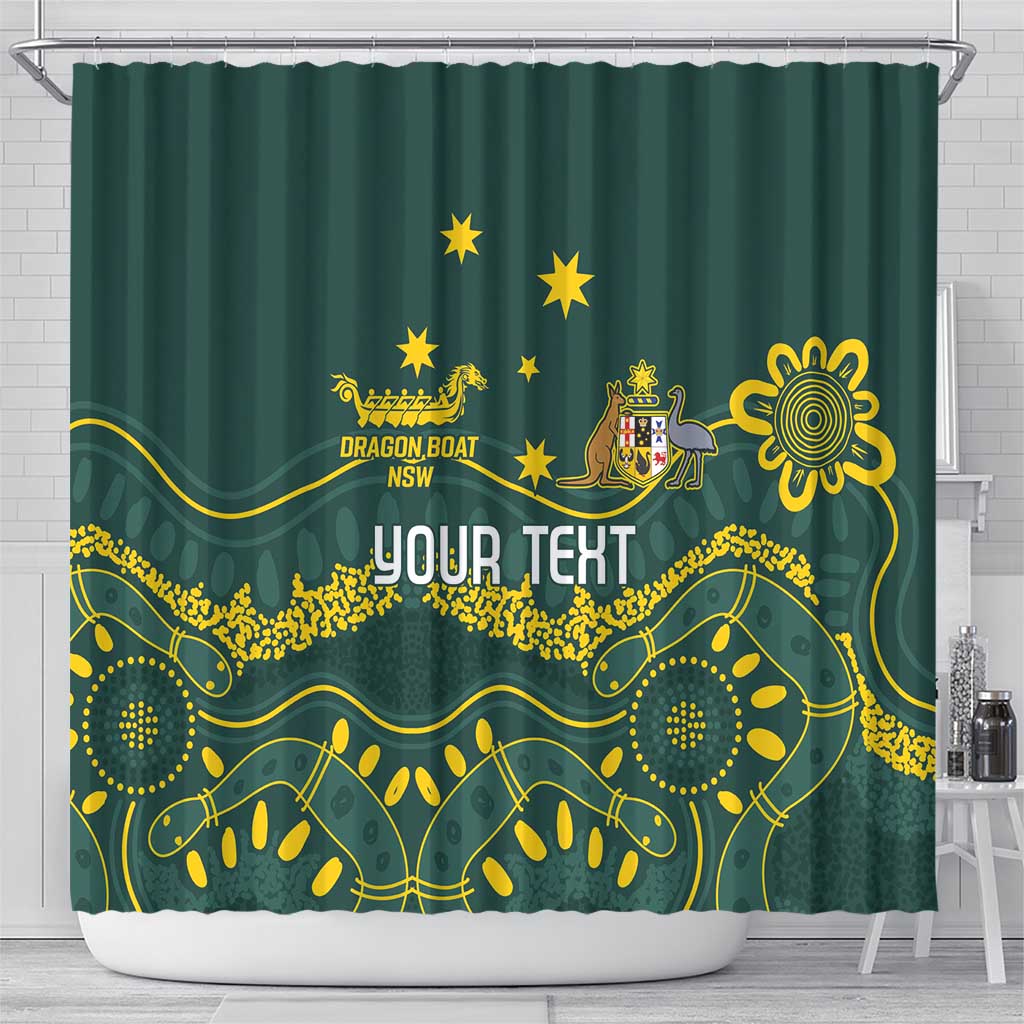 Personalised Australia Dragons Boat Shower Curtain Aussie Aboriginal Dot Style