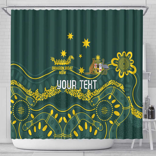 Personalised Australia Dragons Boat Shower Curtain Aussie Aboriginal Dot Style
