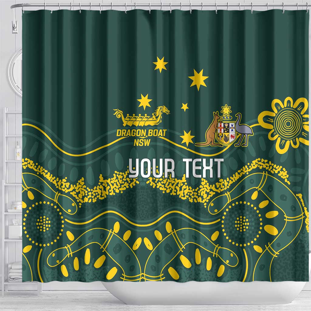Personalised Australia Dragons Boat Shower Curtain Aussie Aboriginal Dot Style