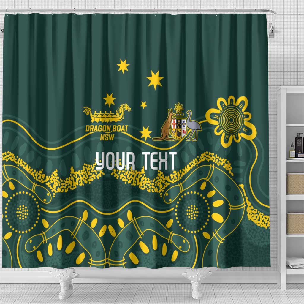 Personalised Australia Dragons Boat Shower Curtain Aussie Aboriginal Dot Style
