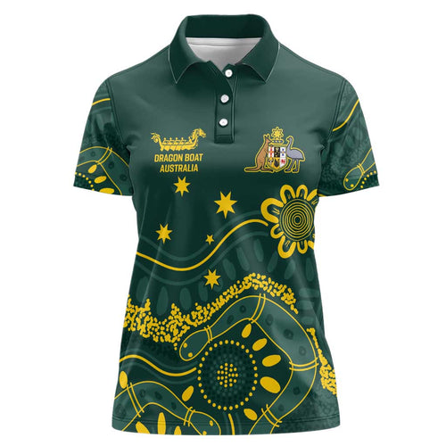 Personalised Australia Dragons Boat Women Polo Shirt Aussie Aboriginal Dot Style