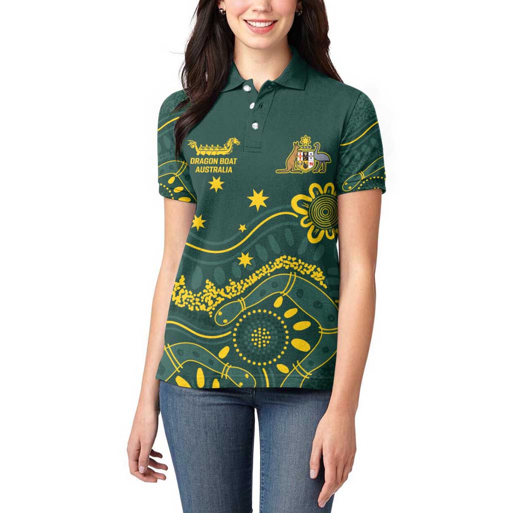 Personalised Australia Dragons Boat Women Polo Shirt Aussie Aboriginal Dot Style