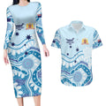 Personalised Australia New South Wales Dragons Boat Couples Matching Long Sleeve Bodycon Dress and Hawaiian Shirt Aussie Aboriginal Dot Style