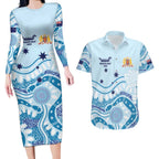 Personalised Australia New South Wales Dragons Boat Couples Matching Long Sleeve Bodycon Dress and Hawaiian Shirt Aussie Aboriginal Dot Style