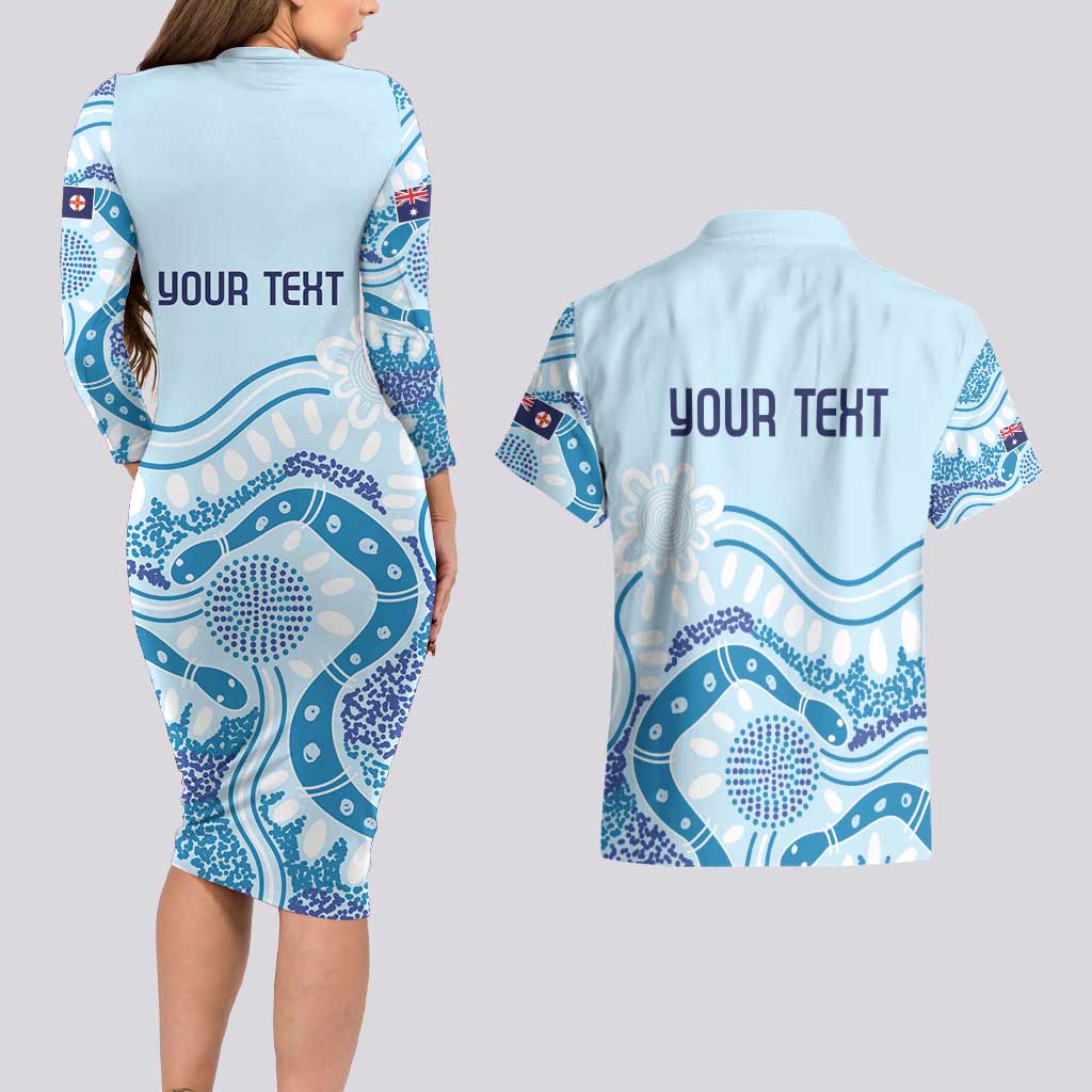 Personalised Australia New South Wales Dragons Boat Couples Matching Long Sleeve Bodycon Dress and Hawaiian Shirt Aussie Aboriginal Dot Style