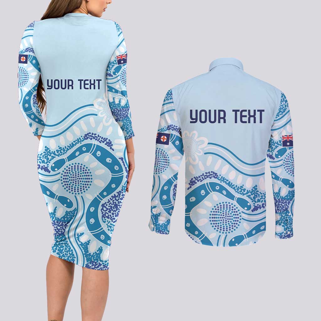 Personalised Australia New South Wales Dragons Boat Couples Matching Long Sleeve Bodycon Dress and Long Sleeve Button Shirt Aussie Aboriginal Dot Style