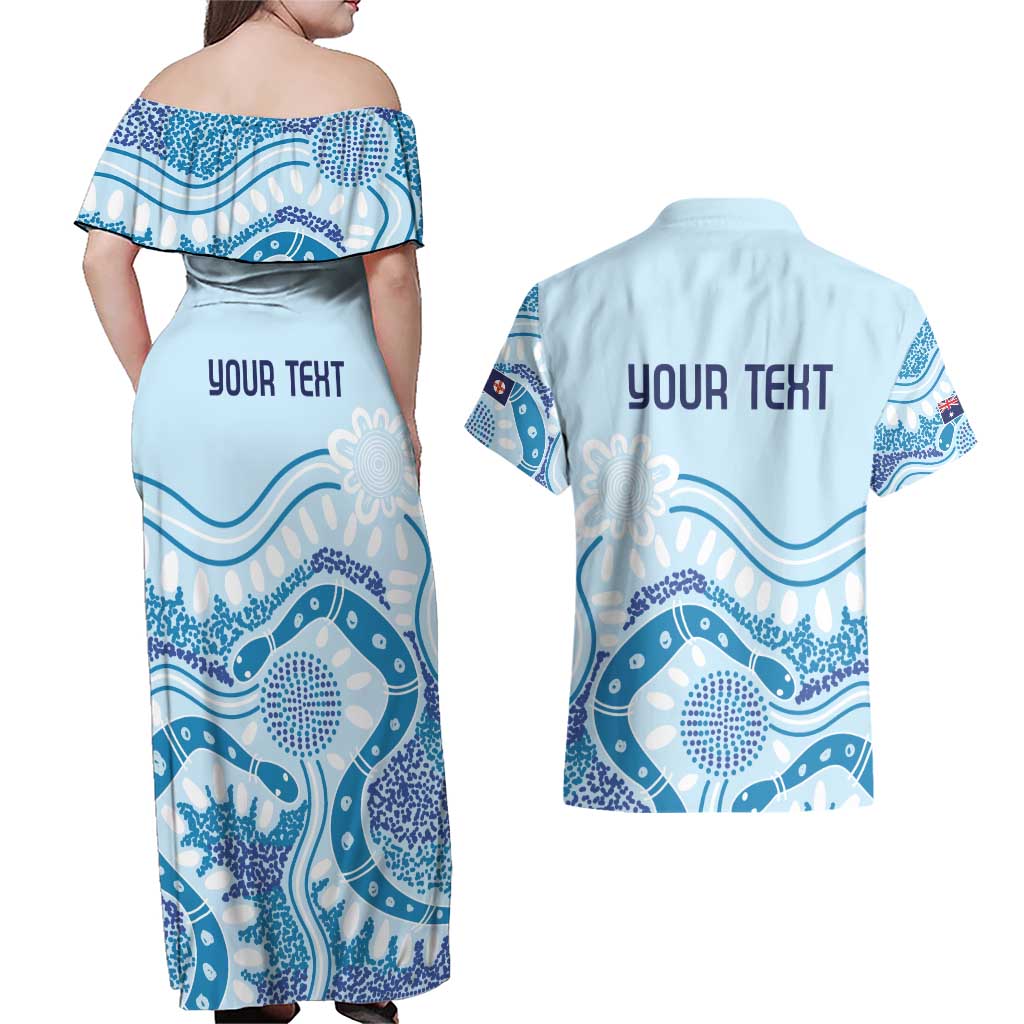 Personalised Australia New South Wales Dragons Boat Couples Matching Off Shoulder Maxi Dress and Hawaiian Shirt Aussie Aboriginal Dot Style