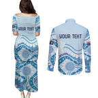 Personalised Australia New South Wales Dragons Boat Couples Matching Puletasi and Long Sleeve Button Shirt Aussie Aboriginal Dot Style