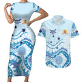 Personalised Australia New South Wales Dragons Boat Couples Matching Short Sleeve Bodycon Dress and Hawaiian Shirt Aussie Aboriginal Dot Style