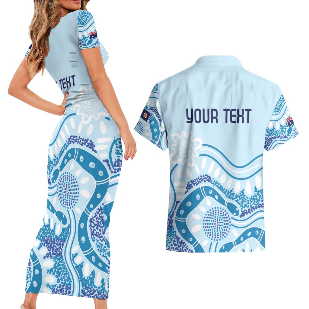 Personalised Australia New South Wales Dragons Boat Couples Matching Short Sleeve Bodycon Dress and Hawaiian Shirt Aussie Aboriginal Dot Style