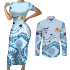 Personalised Australia New South Wales Dragons Boat Couples Matching Short Sleeve Bodycon Dress and Long Sleeve Button Shirt Aussie Aboriginal Dot Style