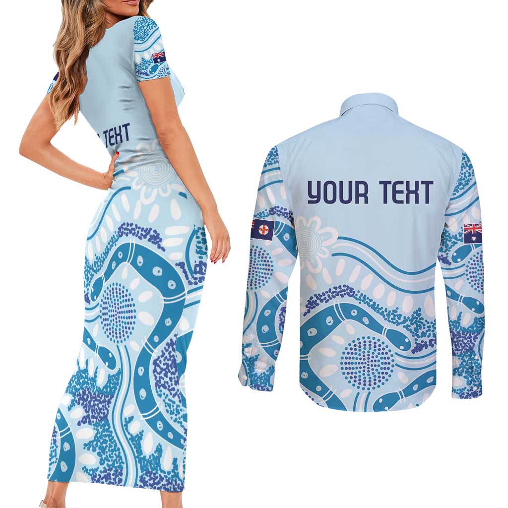 Personalised Australia New South Wales Dragons Boat Couples Matching Short Sleeve Bodycon Dress and Long Sleeve Button Shirt Aussie Aboriginal Dot Style