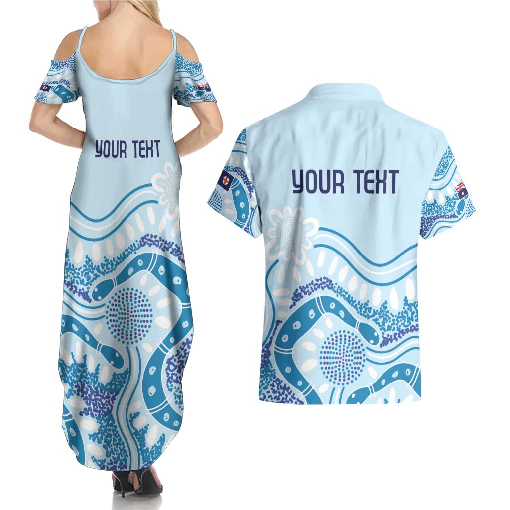 Personalised Australia New South Wales Dragons Boat Couples Matching Summer Maxi Dress and Hawaiian Shirt Aussie Aboriginal Dot Style