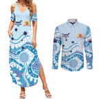Personalised Australia New South Wales Dragons Boat Couples Matching Summer Maxi Dress and Long Sleeve Button Shirt Aussie Aboriginal Dot Style