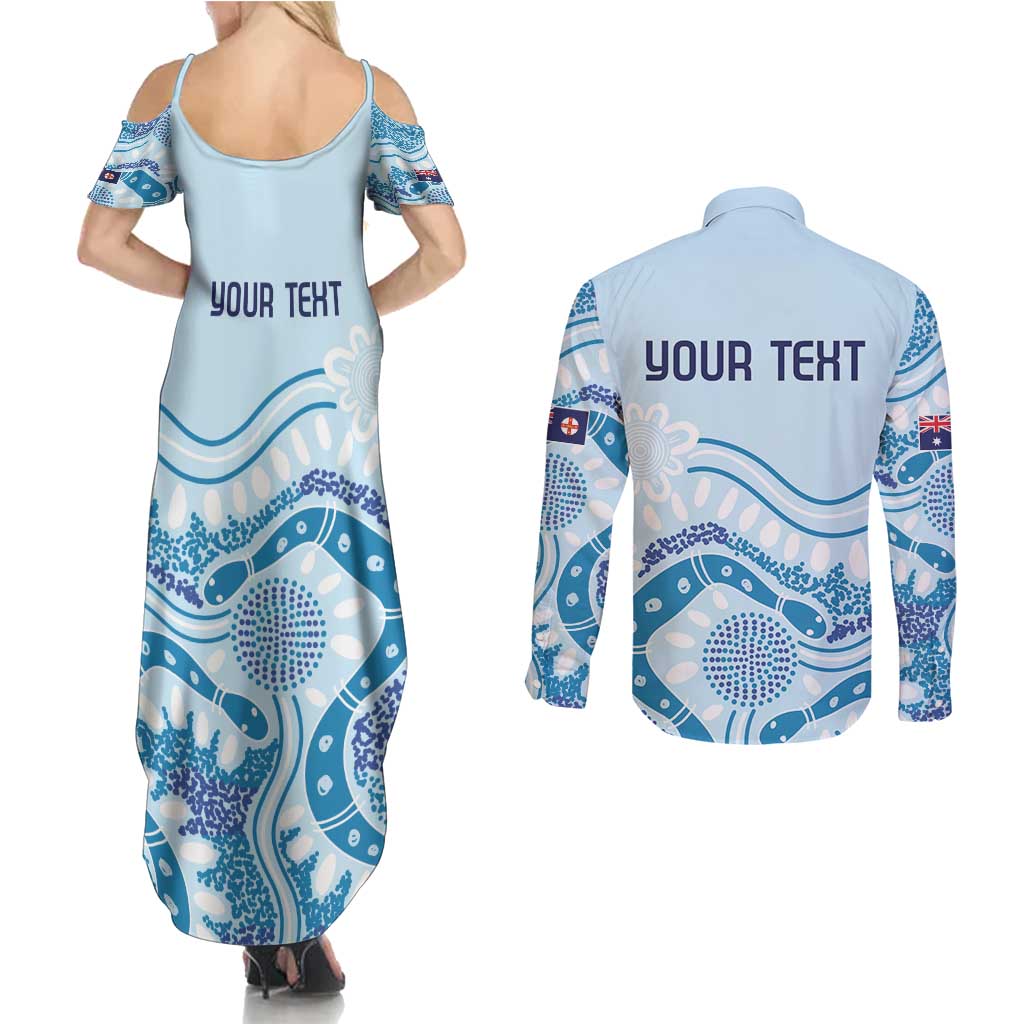 Personalised Australia New South Wales Dragons Boat Couples Matching Summer Maxi Dress and Long Sleeve Button Shirt Aussie Aboriginal Dot Style