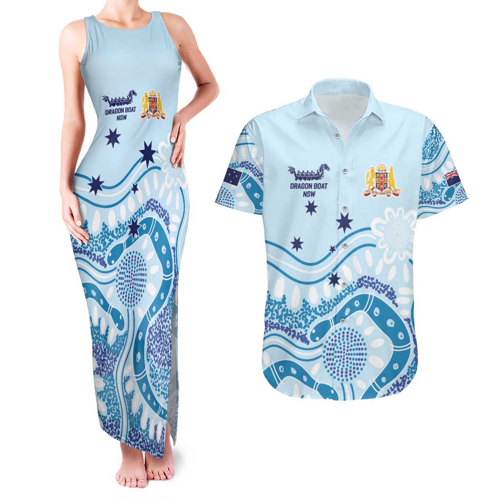 Personalised Australia New South Wales Dragons Boat Couples Matching Tank Maxi Dress and Hawaiian Shirt Aussie Aboriginal Dot Style
