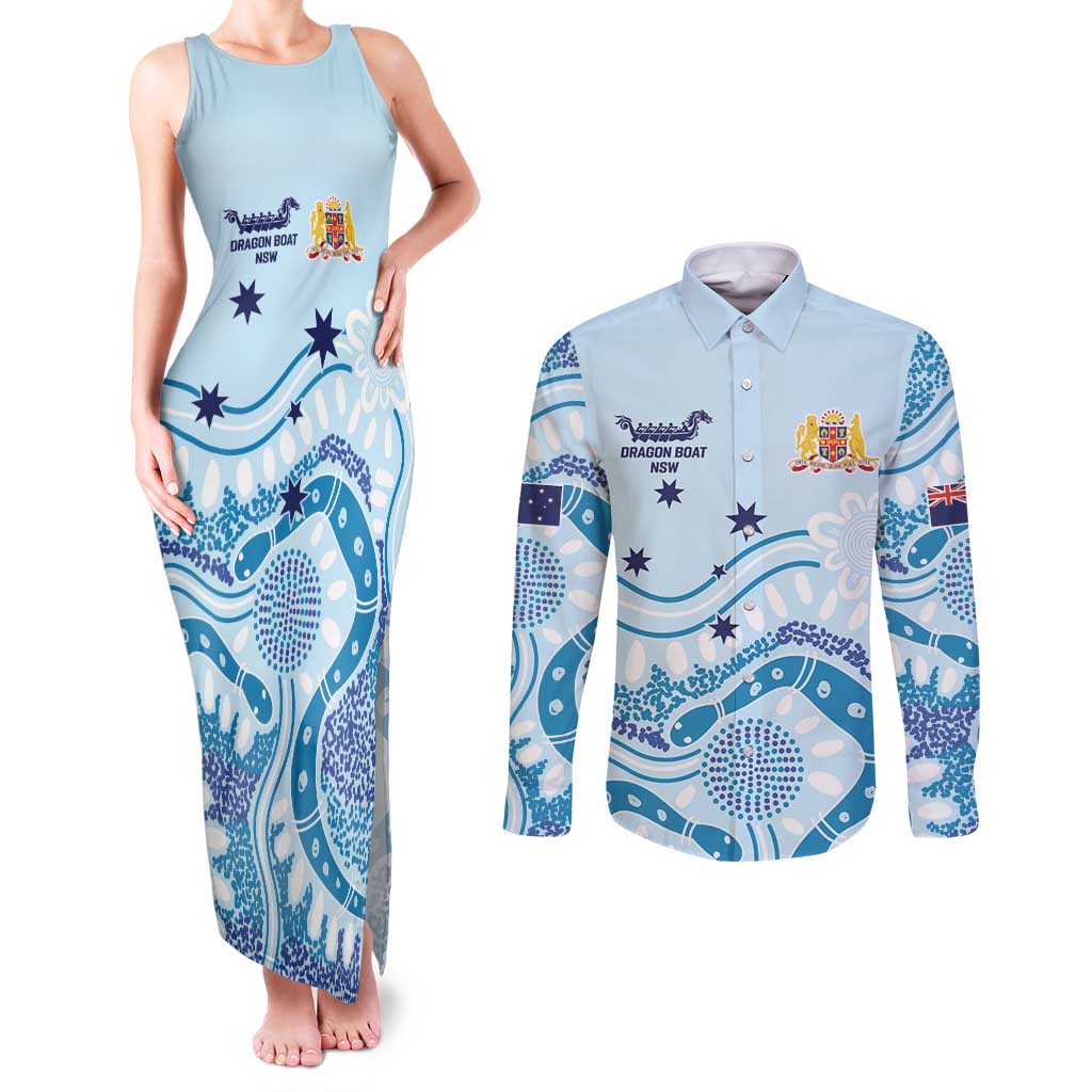 Personalised Australia New South Wales Dragons Boat Couples Matching Tank Maxi Dress and Long Sleeve Button Shirt Aussie Aboriginal Dot Style