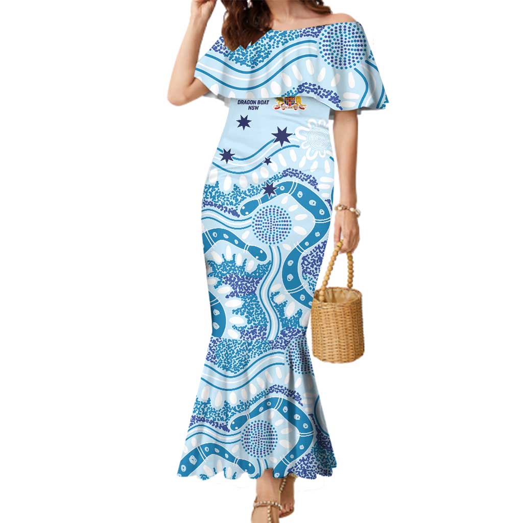 Personalised Australia New South Wales Dragons Boat Family Matching Mermaid Dress and Hawaiian Shirt Aussie Aboriginal Dot Style