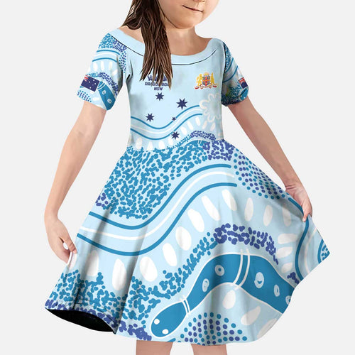 Personalised Australia New South Wales Dragons Boat Kid Short Sleeve Dress Aussie Aboriginal Dot Style