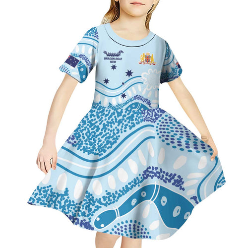 Personalised Australia New South Wales Dragons Boat Kid Short Sleeve Dress Aussie Aboriginal Dot Style