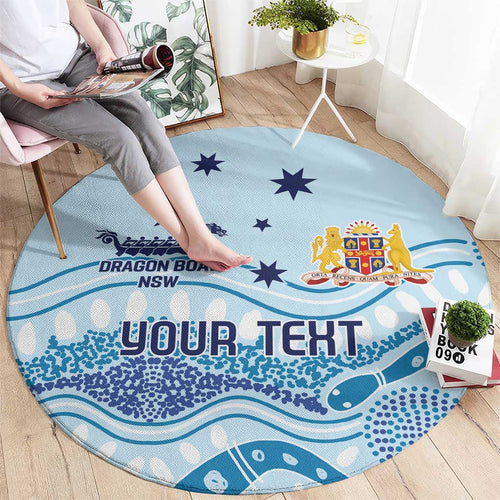 Personalised Australia New South Wales Dragons Boat Round Carpet Aussie Aboriginal Dot Style