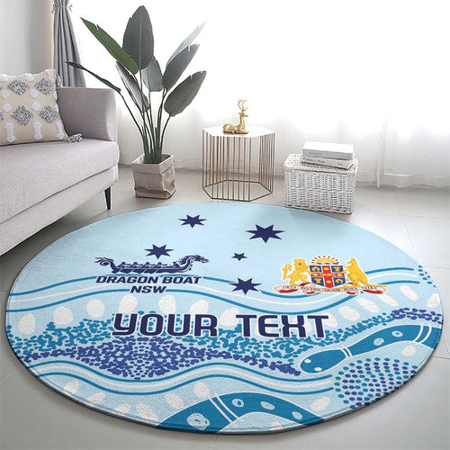 Personalised Australia New South Wales Dragons Boat Round Carpet Aussie Aboriginal Dot Style