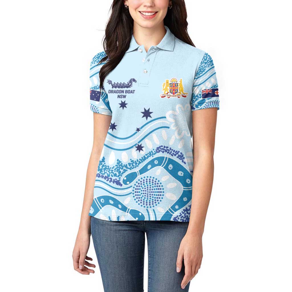 Personalised Australia New South Wales Dragons Boat Women Polo Shirt Aussie Aboriginal Dot Style