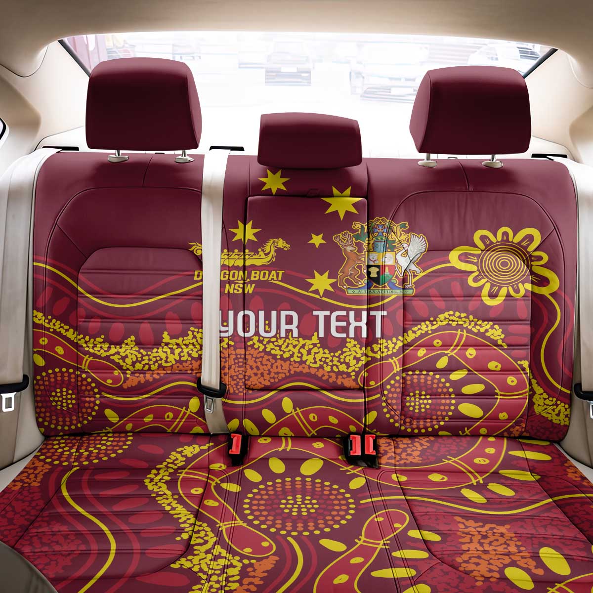 Personalised Australia Queensland Dragons Boat Back Car Seat Cover Aussie Aboriginal Dot Style