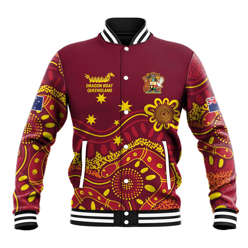 Personalised Australia Queensland Dragons Boat Baseball Jacket Aussie Aboriginal Dot Style