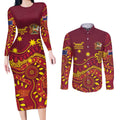 Personalised Australia Queensland Dragons Boat Couples Matching Long Sleeve Bodycon Dress and Long Sleeve Button Shirt Aussie Aboriginal Dot Style