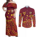 Personalised Australia Queensland Dragons Boat Couples Matching Off Shoulder Maxi Dress and Long Sleeve Button Shirt Aussie Aboriginal Dot Style