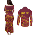 Personalised Australia Queensland Dragons Boat Couples Matching Puletasi and Long Sleeve Button Shirt Aussie Aboriginal Dot Style