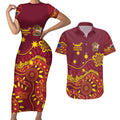 Personalised Australia Queensland Dragons Boat Couples Matching Short Sleeve Bodycon Dress and Hawaiian Shirt Aussie Aboriginal Dot Style