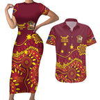Personalised Australia Queensland Dragons Boat Couples Matching Short Sleeve Bodycon Dress and Hawaiian Shirt Aussie Aboriginal Dot Style