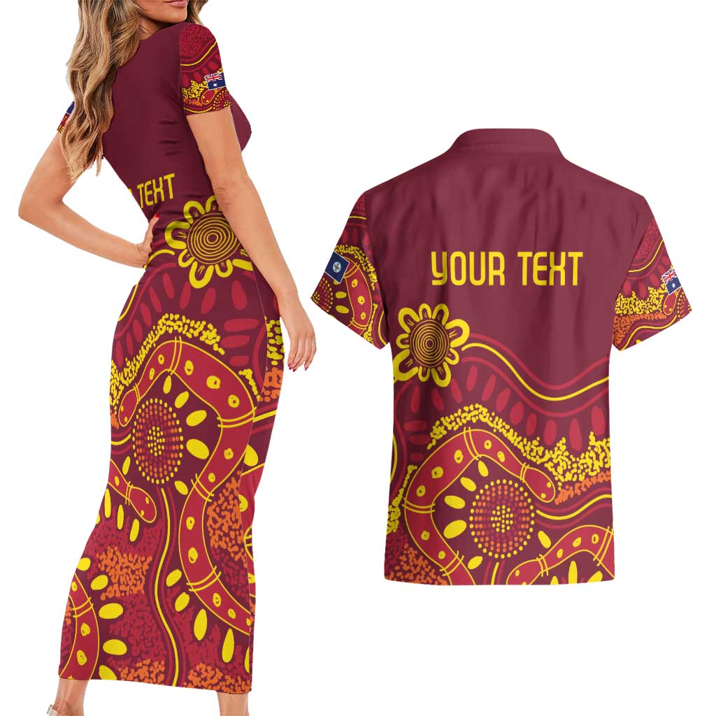 Personalised Australia Queensland Dragons Boat Couples Matching Short Sleeve Bodycon Dress and Hawaiian Shirt Aussie Aboriginal Dot Style