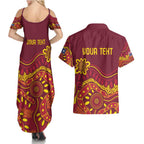 Personalised Australia Queensland Dragons Boat Couples Matching Summer Maxi Dress and Hawaiian Shirt Aussie Aboriginal Dot Style
