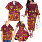 Personalised Australia Queensland Dragons Boat Family Matching Off The Shoulder Long Sleeve Dress and Hawaiian Shirt Aussie Aboriginal Dot Style