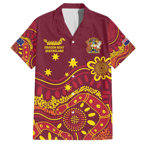 Personalised Australia Queensland Dragons Boat Family Matching Short Sleeve Bodycon Dress and Hawaiian Shirt Aussie Aboriginal Dot Style
