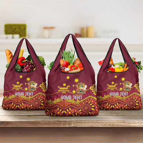 Personalised Australia Queensland Dragons Boat Grocery Bag Aussie Aboriginal Dot Style