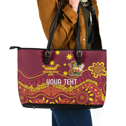 Personalised Australia Queensland Dragons Boat Leather Tote Bag Aussie Aboriginal Dot Style