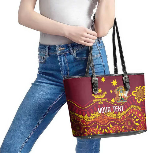 Personalised Australia Queensland Dragons Boat Leather Tote Bag Aussie Aboriginal Dot Style