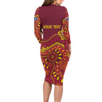 Personalised Australia Queensland Dragons Boat Long Sleeve Bodycon Dress Aussie Aboriginal Dot Style