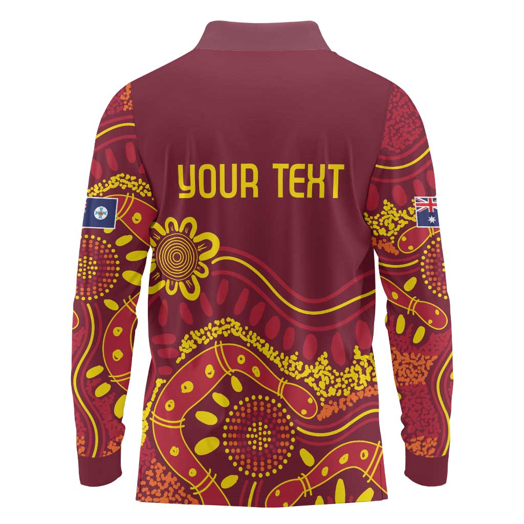 Personalised Australia Queensland Dragons Boat Long Sleeve Polo Shirt Aussie Aboriginal Dot Style