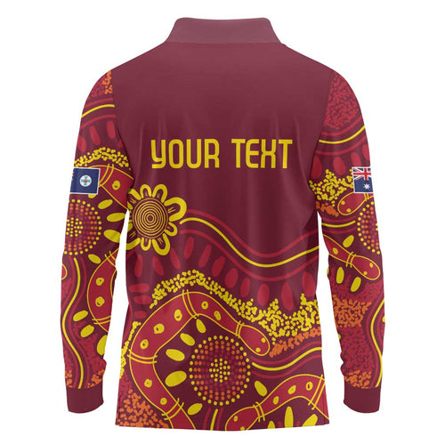 Personalised Australia Queensland Dragons Boat Long Sleeve Polo Shirt Aussie Aboriginal Dot Style